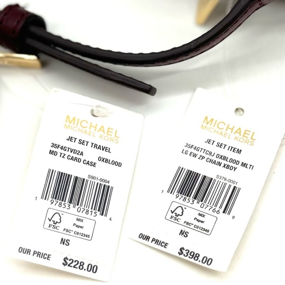 Michael Kors Large EW Crossbody Bag & Travel TZ Card Case Wallet Ox Blood Multi - Picture 14 of 14